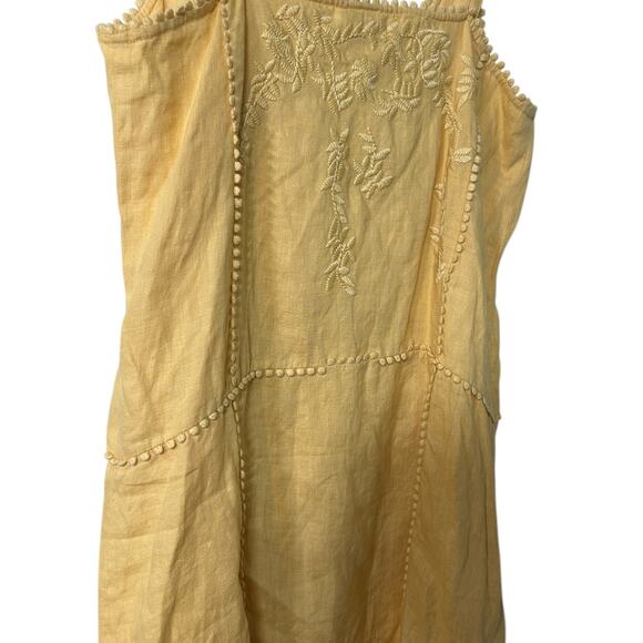 Magaschoni Linen Sundress Yellow Boho Embroidered Spaghetti Strap Cottagecore - Picture 5 of 9